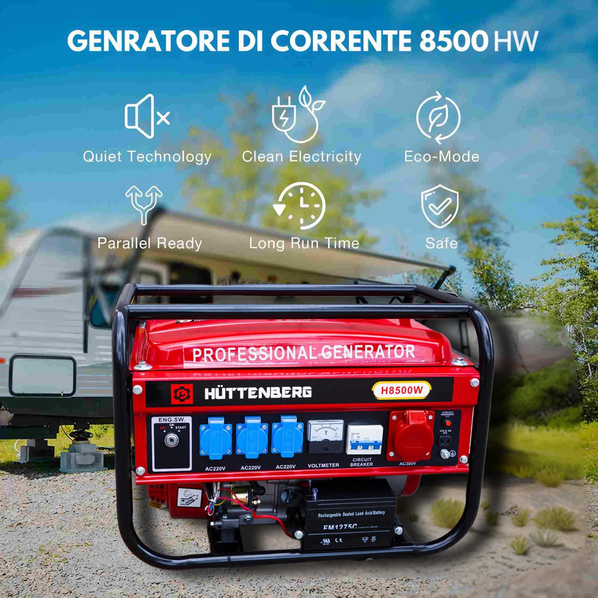 Generatore di Corrente H-8500W Avviamento Elettrico con Batteria